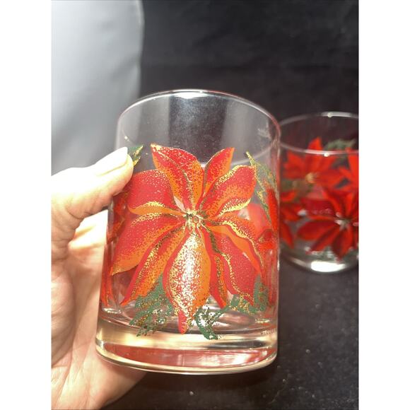 4 Culver Poinsettia Double Old Fashioned Glasses - Picture 6 of 6